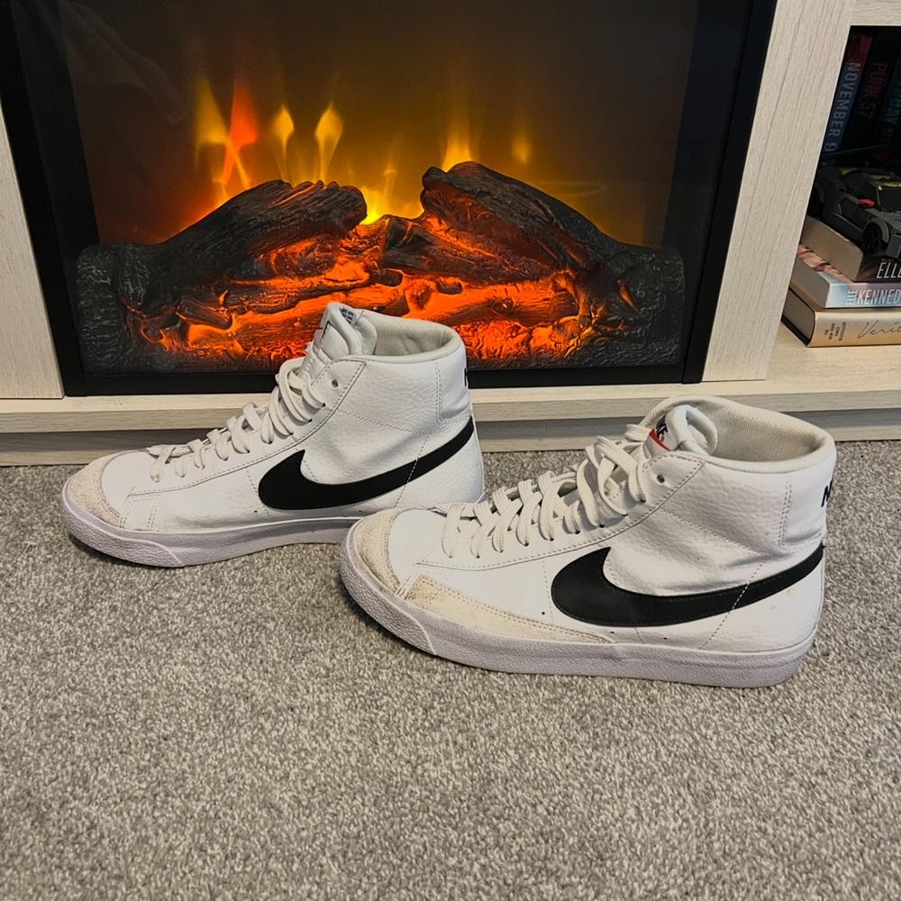 Nike Blazers White High-Top Sneakers with Black Swoosh